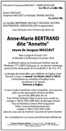 Faire part Annette Massaut-Bertrand